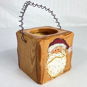 Christmas Santa Wooden Cube Decoration HandPainted